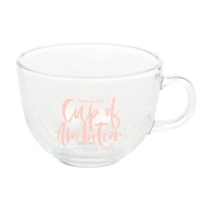Dolly Parton Cup of Ambition Clear Glass Coffee Mug Pink Script Butterfly337 765
